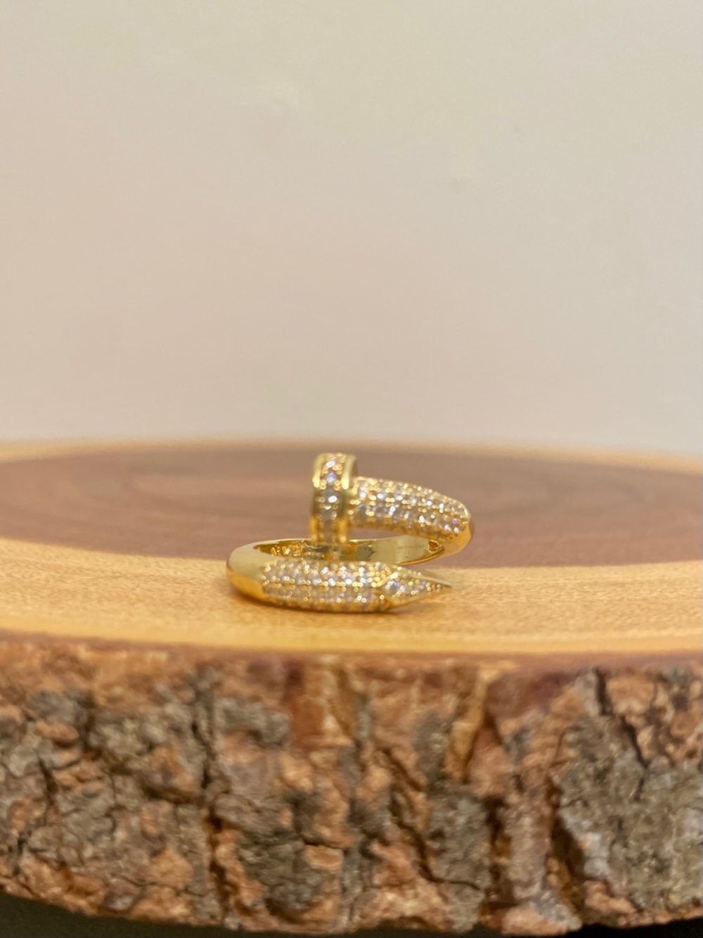 Iced Out Yellow Gold Filled Adjustable Nail Wrap Ring Designer Inspired NWOT - Picture 4 of 7